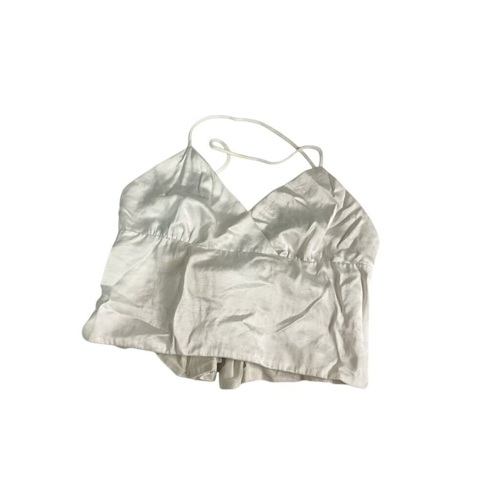 Express Satin Cami Top Womens XS White Surplice V-Neck Smocked Cropped Party Lux